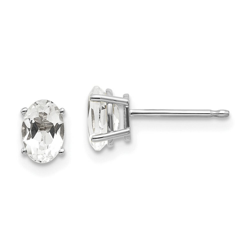 14K White Gold 6x4 Oval April/White Zircon Post Earrings