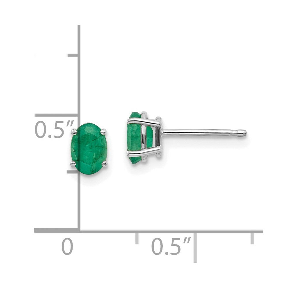 14K White Gold 6x4mm Emerald Earrings 1-Carat tw