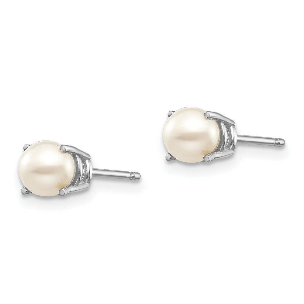 14K White Gold 4.5mm Round June/Freshwater Cultured Pearl Post Earrings