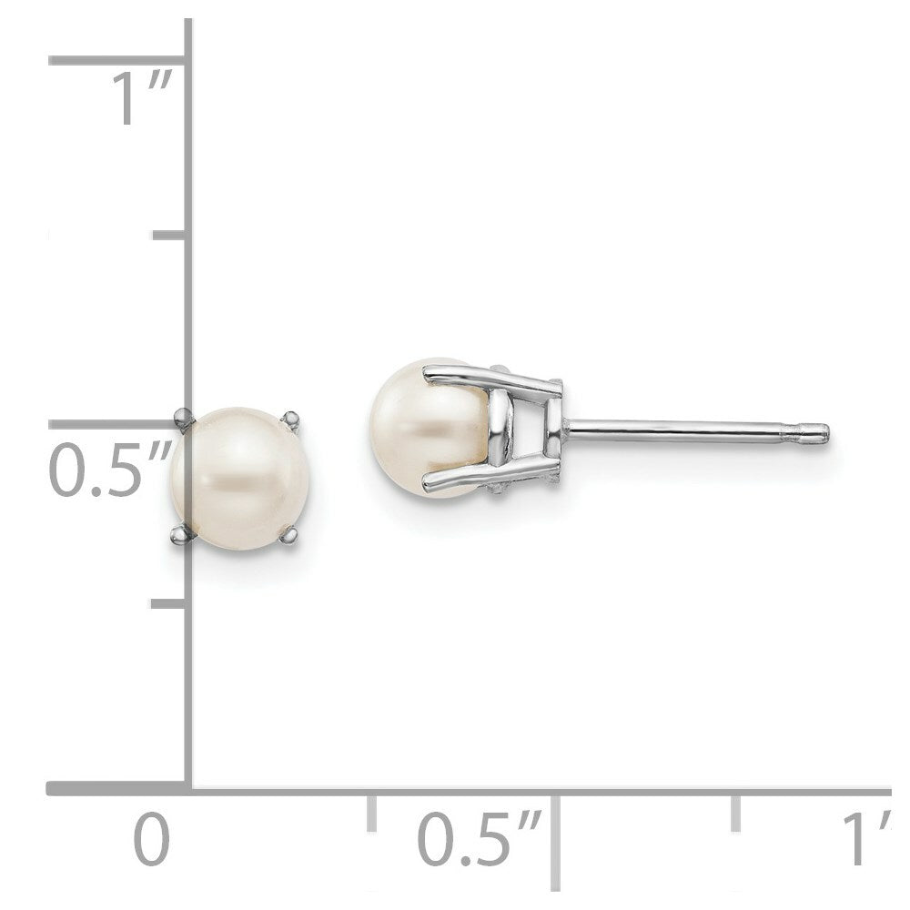 14K White Gold 4.5mm Round June/Freshwater Cultured Pearl Post Earrings