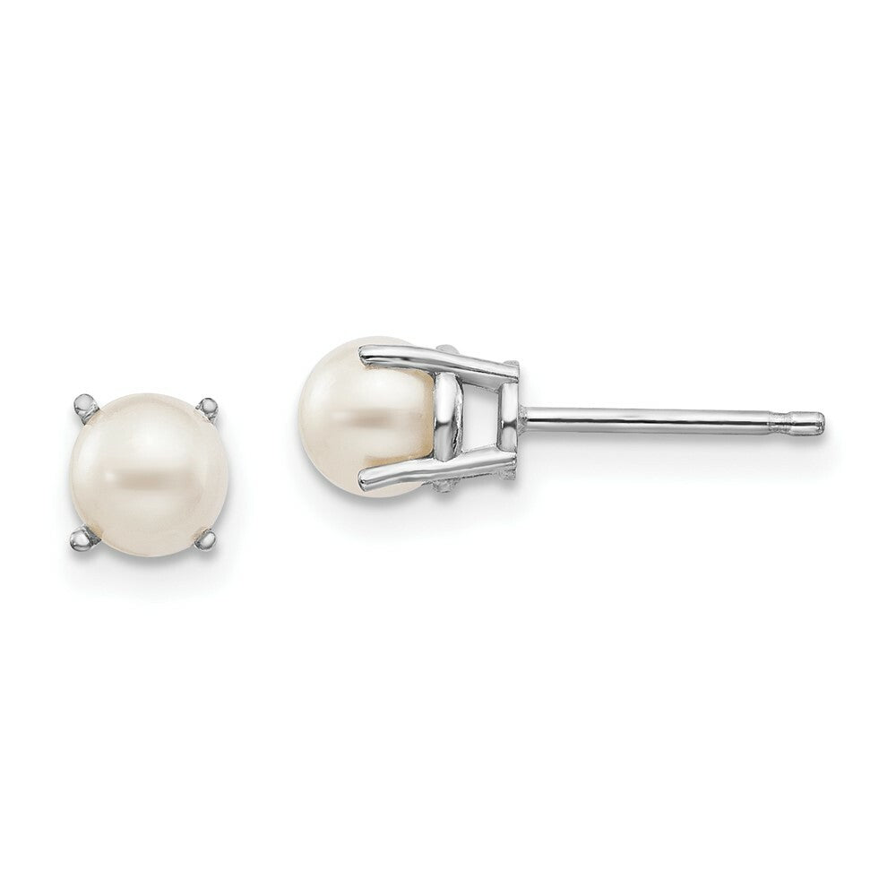 14K White Gold 4.5mm Round June/Freshwater Cultured Pearl Post Earrings