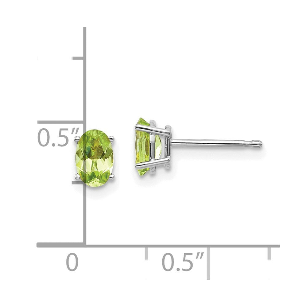 14K White Gold 6x4 Oval August/Peridot Post Earrings