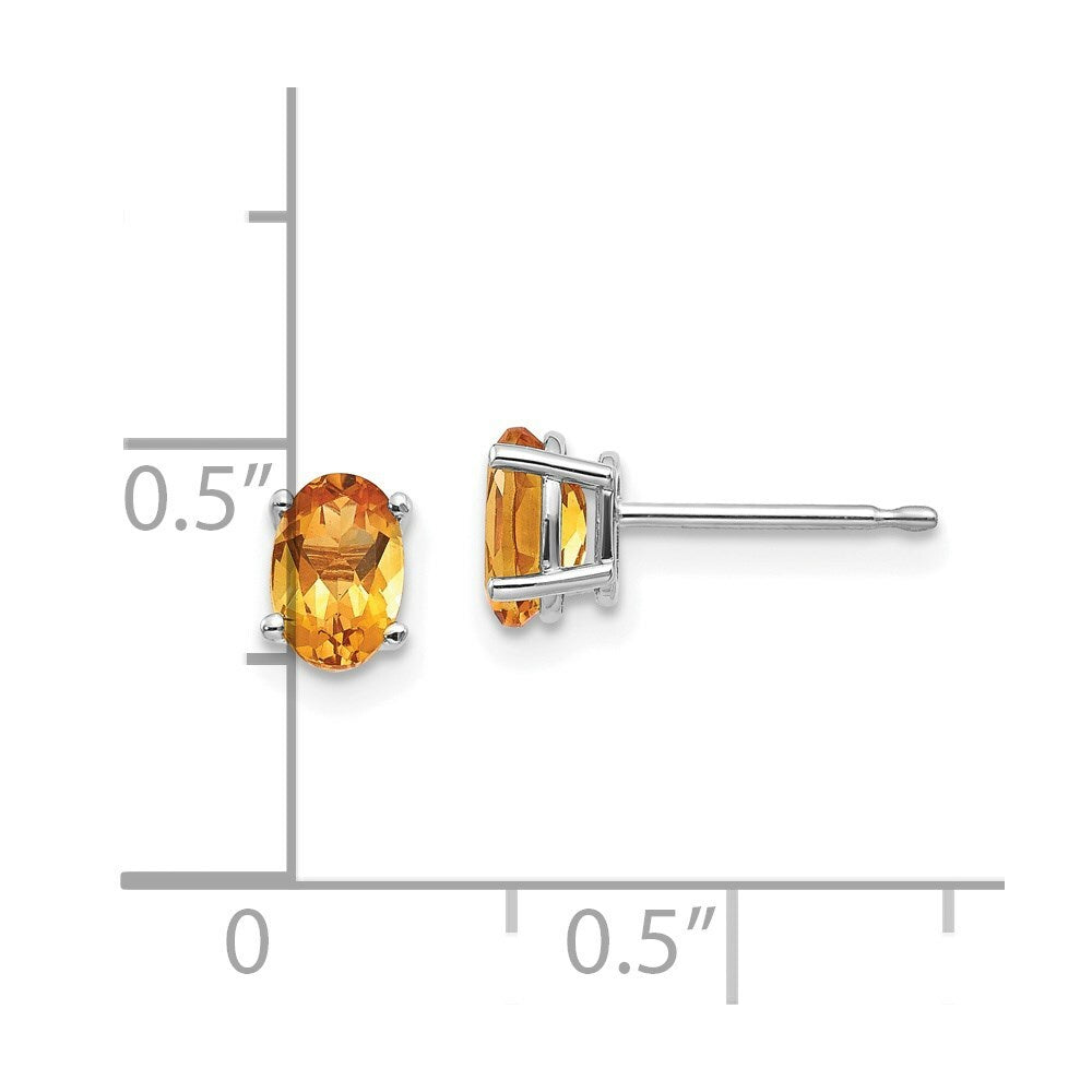 14K White Gold 6x4mm Citrine Earrings 0.8-Carat tw
