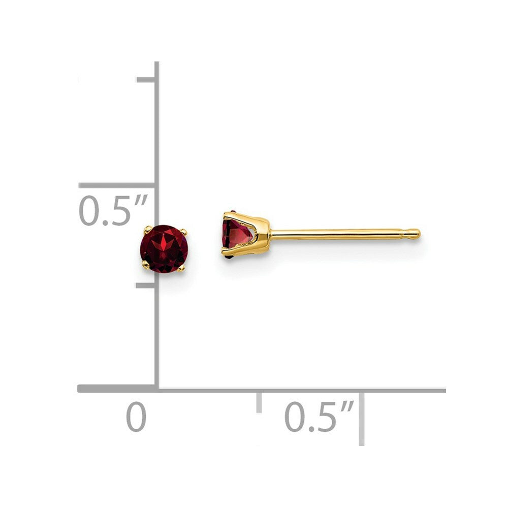14K Yellow Gold 3mm January/Garnet Post Earrings, 1/3-Carat Gemweight