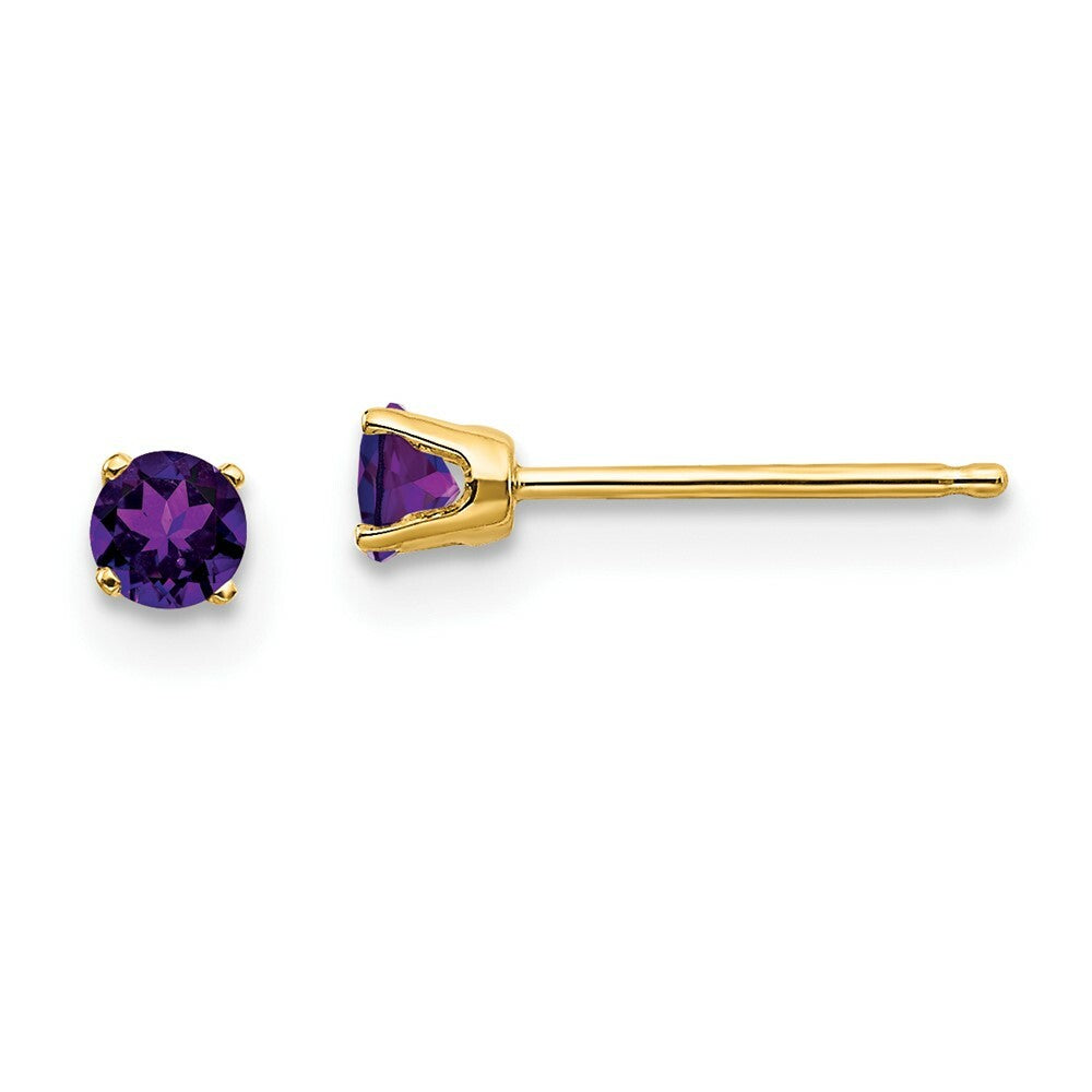 14K Yellow Gold 3mm February/Amethyst Post Earrings, 1/5-Carat Gemweight