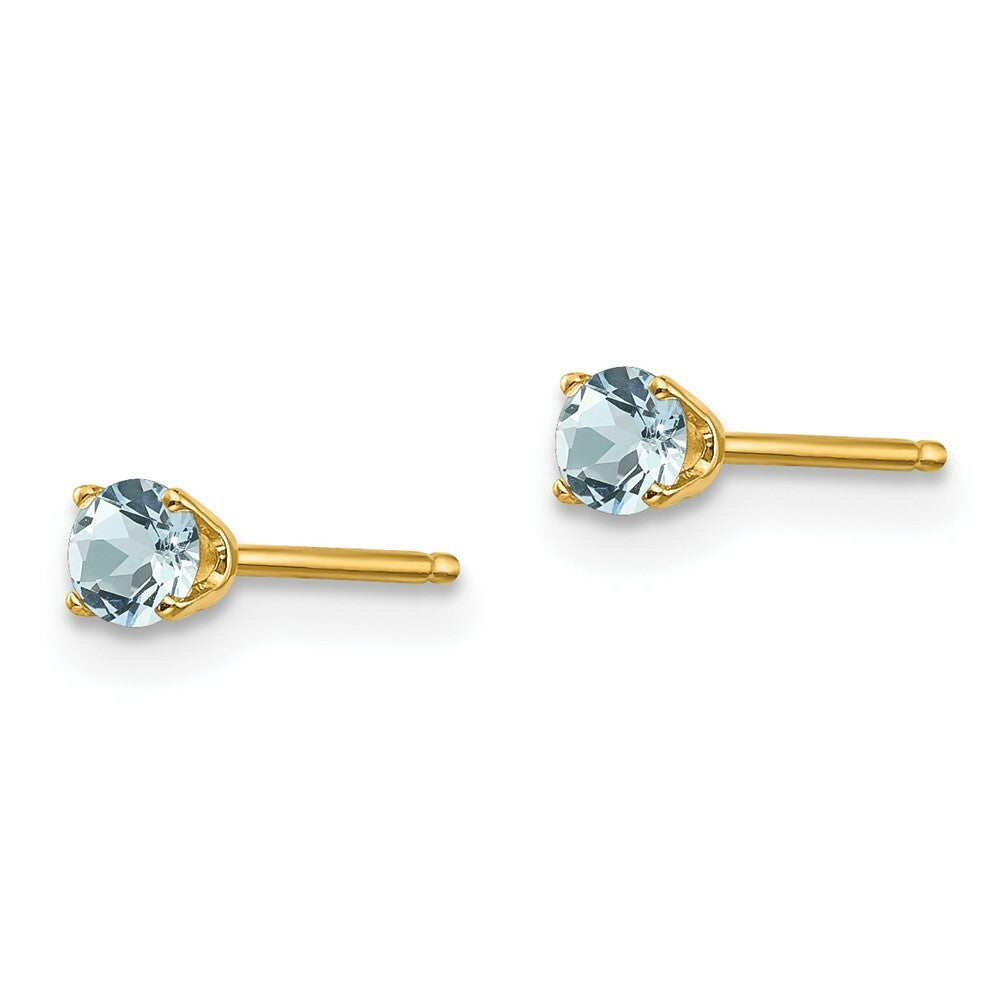 14K Yellow Gold 3mm March/Aquamarine Post Earrings, 1/5-Carat Gemweight