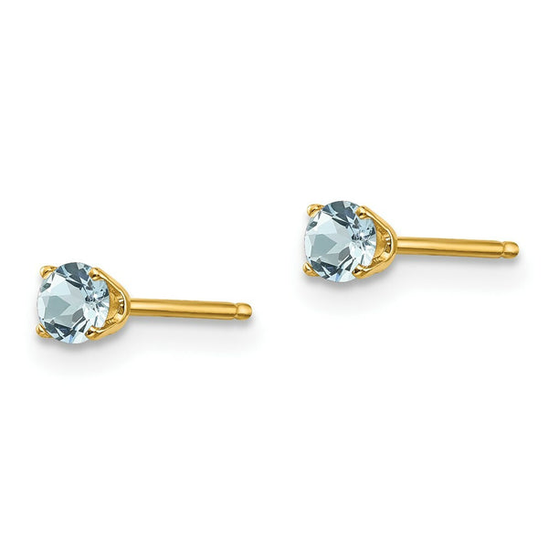 14K Yellow Gold 3mm March/Aquamarine Post Earrings, 1/5-Carat Gemweight