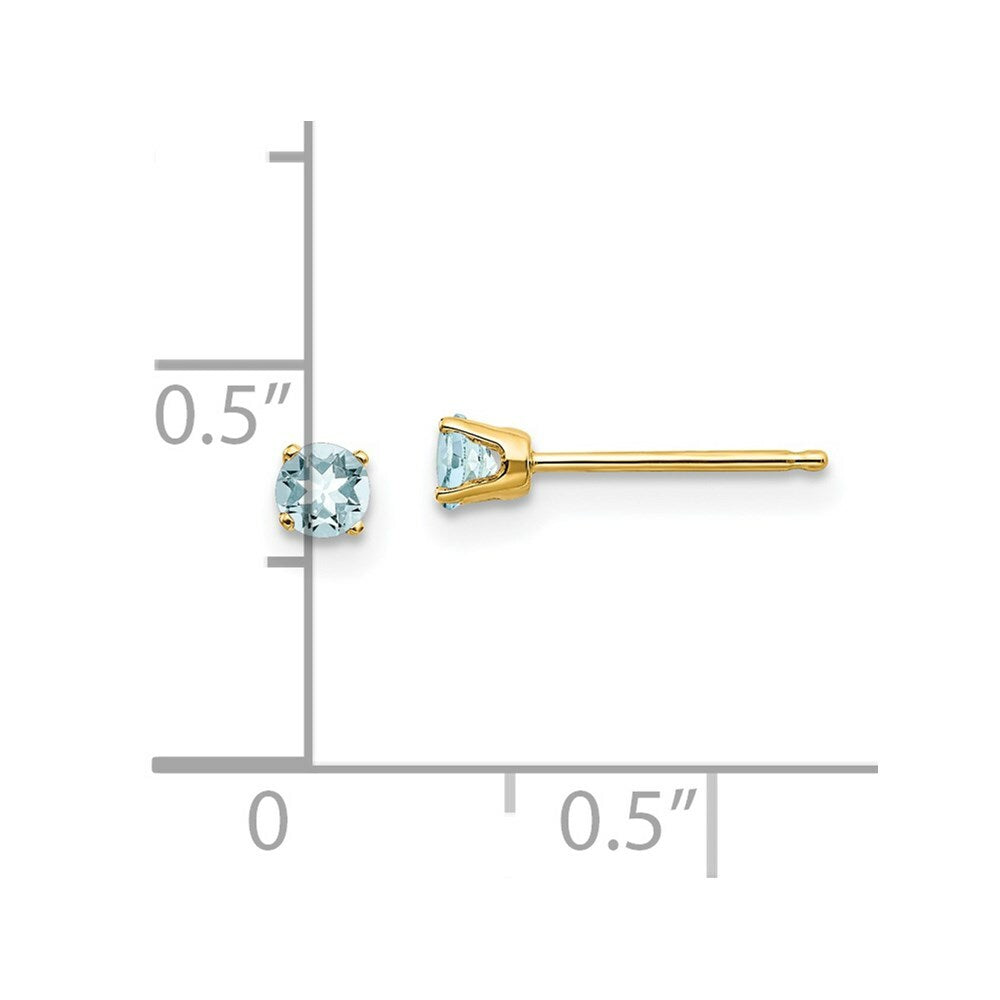 14K Yellow Gold 3mm March/Aquamarine Post Earrings, 1/5-Carat Gemweight