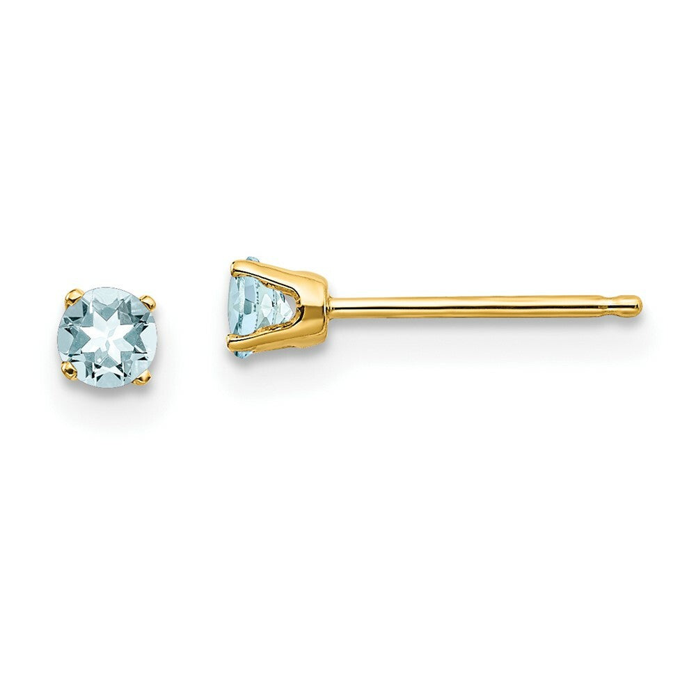 14K Yellow Gold 3mm March/Aquamarine Post Earrings, 1/5-Carat Gemweight