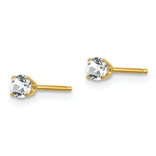 14K Yellow Gold 3mm April/ White Topaz Post Earrings, 1/3-Carat Gemweight