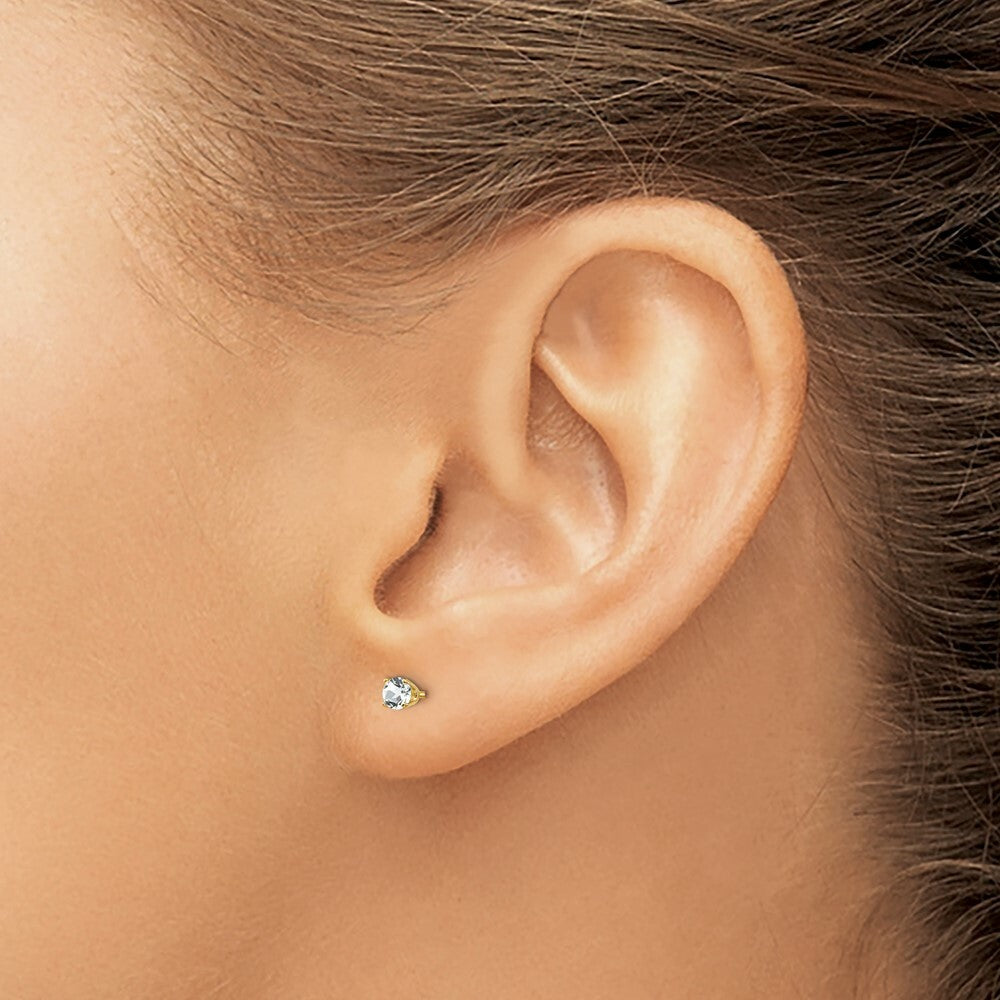 14K Yellow Gold 3mm April/ White Topaz Post Earrings, 1/3-Carat Gemweight