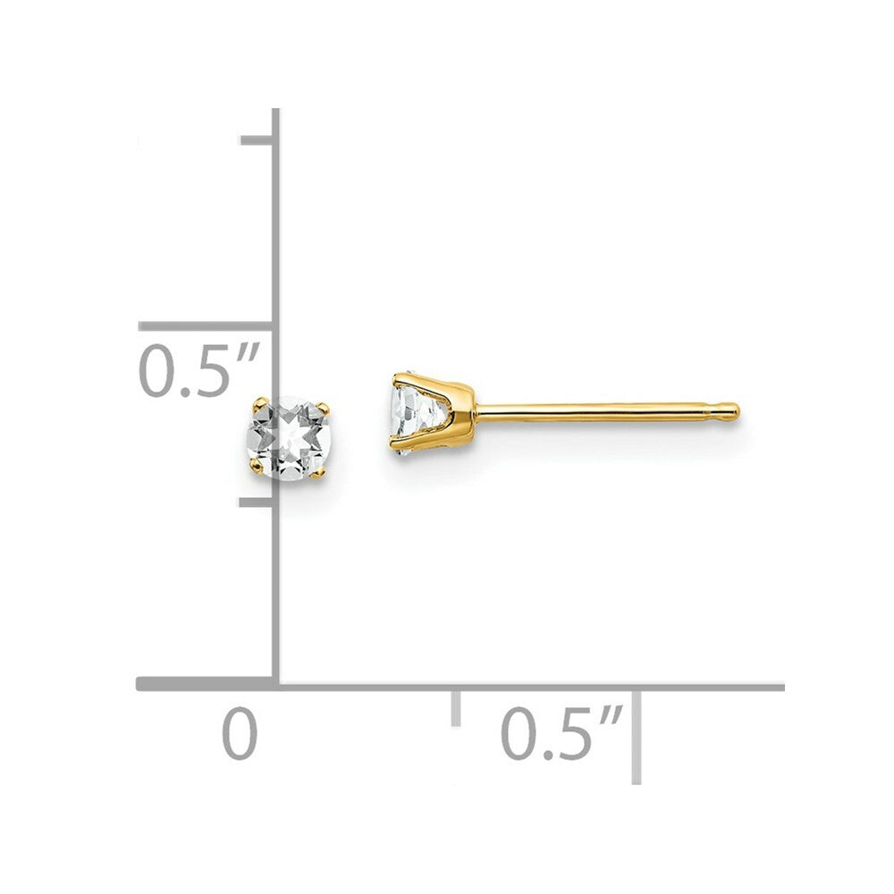14K Yellow Gold 3mm April/ White Topaz Post Earrings, 1/3-Carat Gemweight