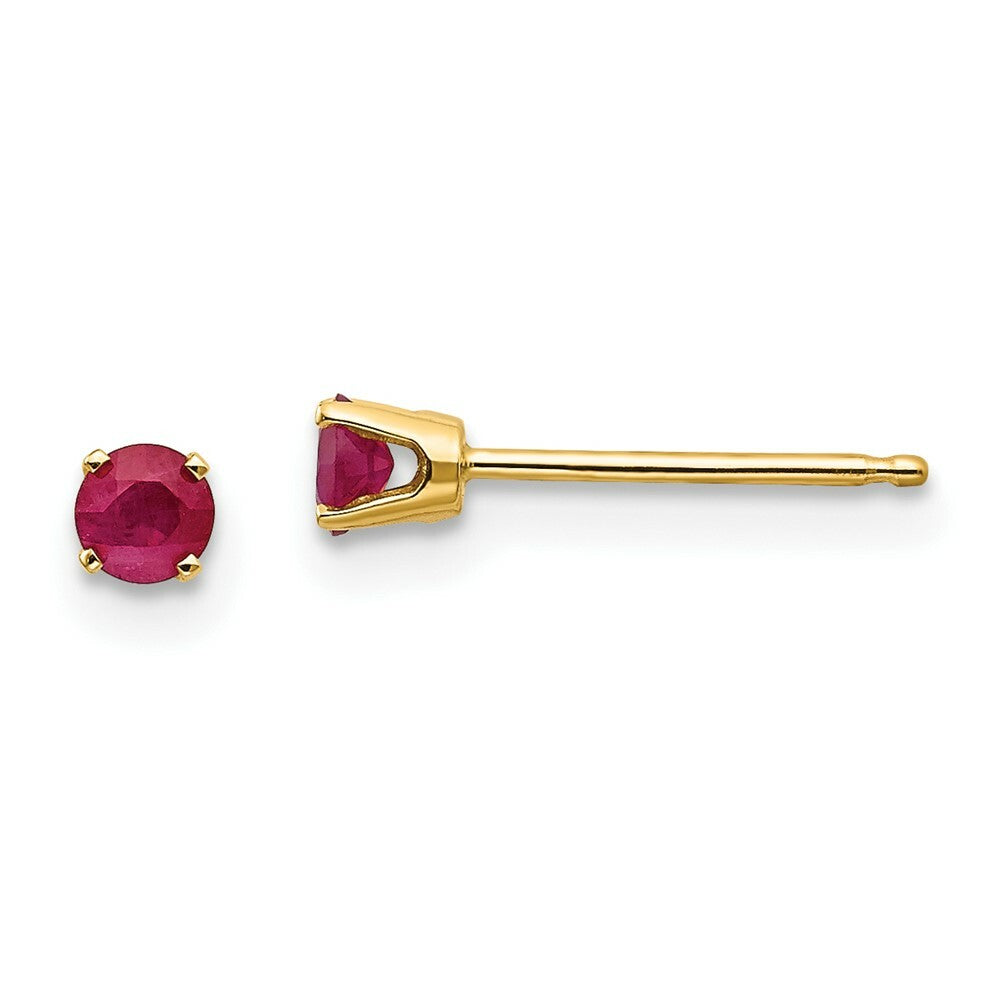 14K Yellow Gold 3mm July/Ruby Post Earrings, 1/3-Carat Gemweight