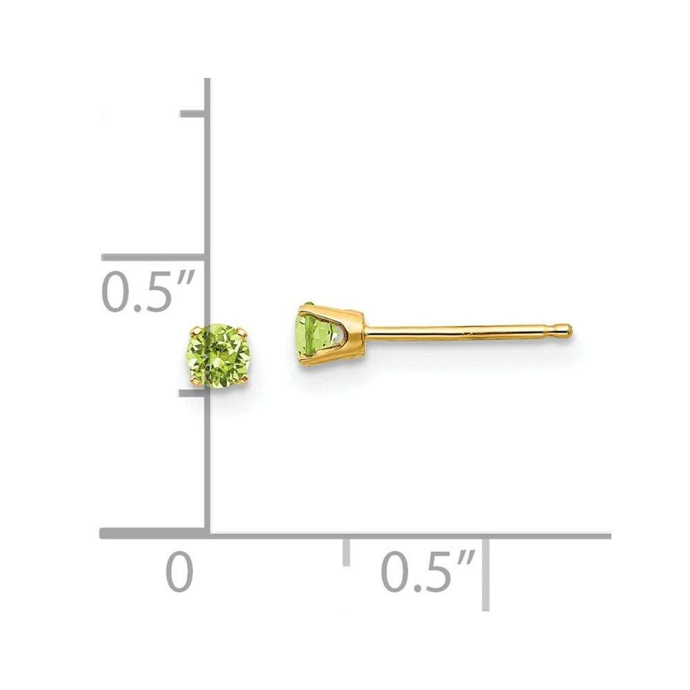 14K Yellow Gold 3mm August/Peridot Post Earrings, 1/4-Carat Gemweight