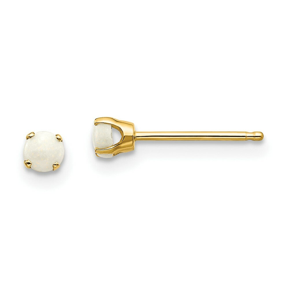 14K Yellow Gold 3mm October/Opal Post Earrings, 0.16-Carat Gemweight