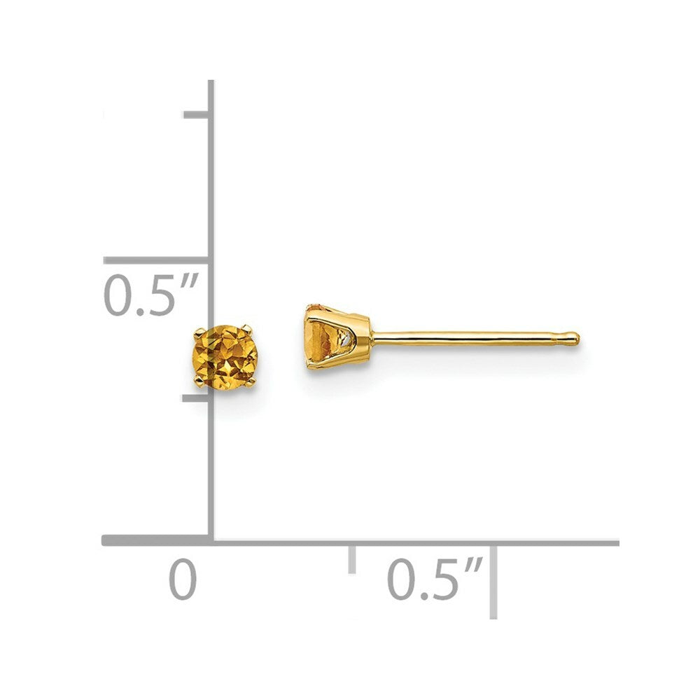 14K Yellow Gold 3mm November/Citrine Post Earrings, 1/5-Carat Gemweight