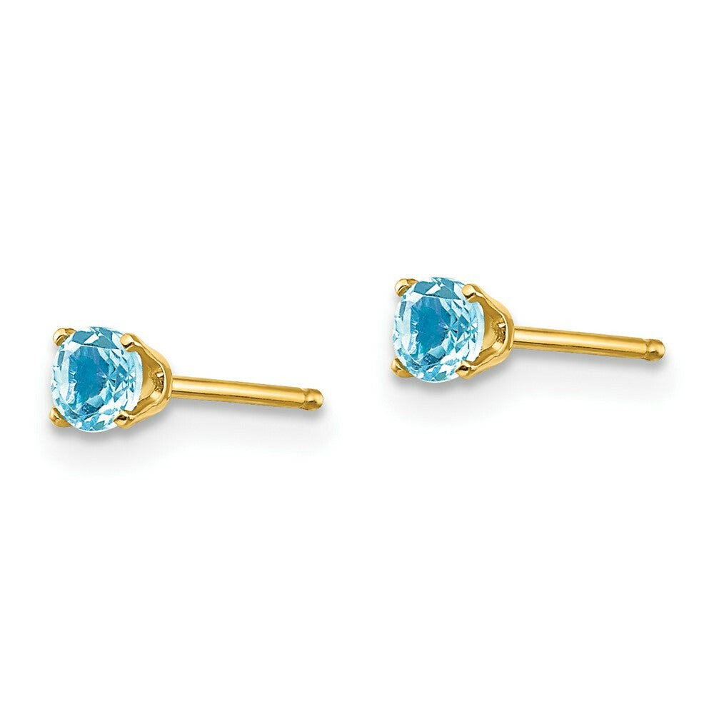14K Yellow Gold 3mm December/Blue Topaz Post Earrings, 1/3-Carat Gemweight