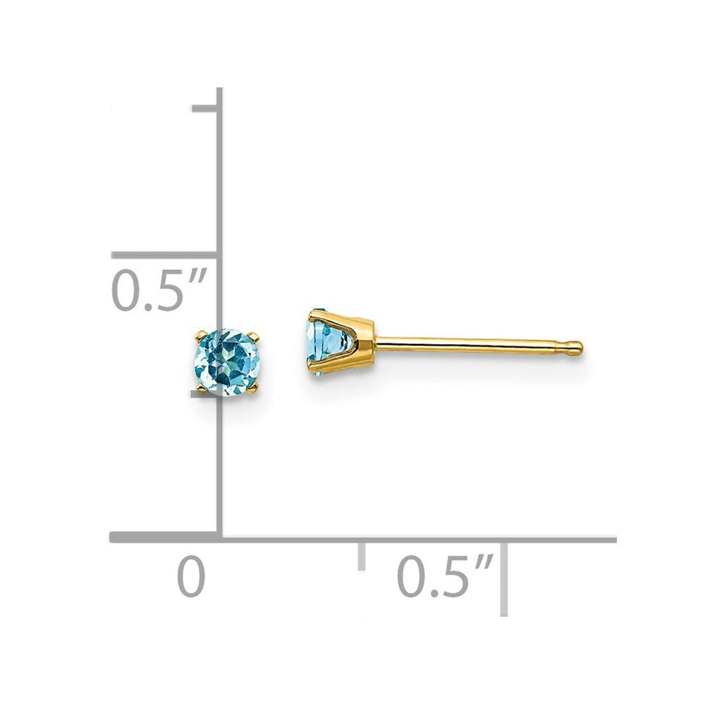 14K Yellow Gold 3mm December/Blue Topaz Post Earrings, 1/3-Carat Gemweight