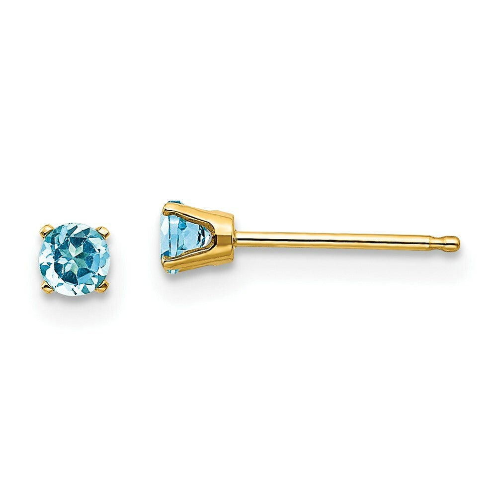 14K Yellow Gold 3mm December/Blue Topaz Post Earrings, 1/3-Carat Gemweight