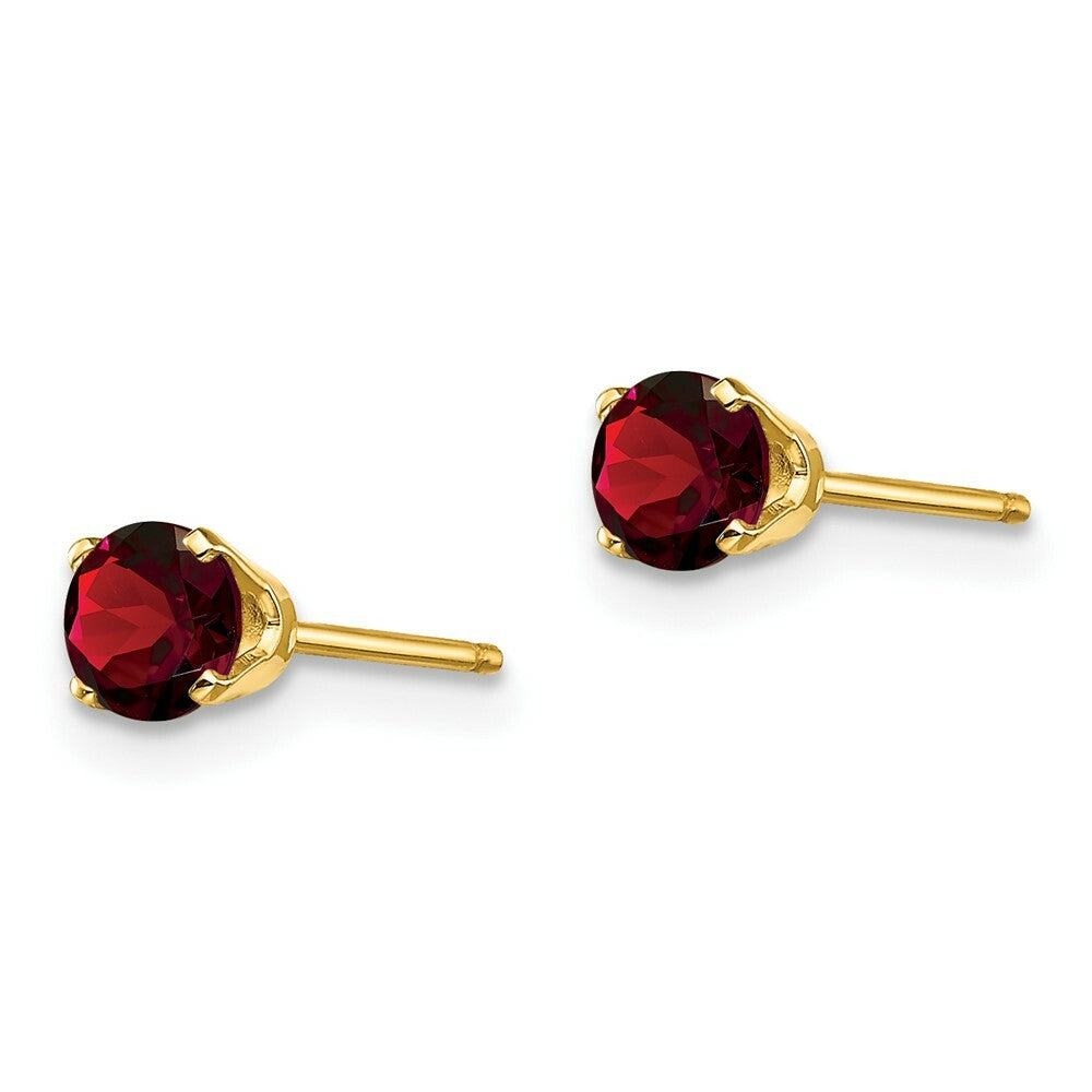 14K Yellow Gold 4mm Round January/Garnet Post Earrings, 3/4-Carat Gemweight