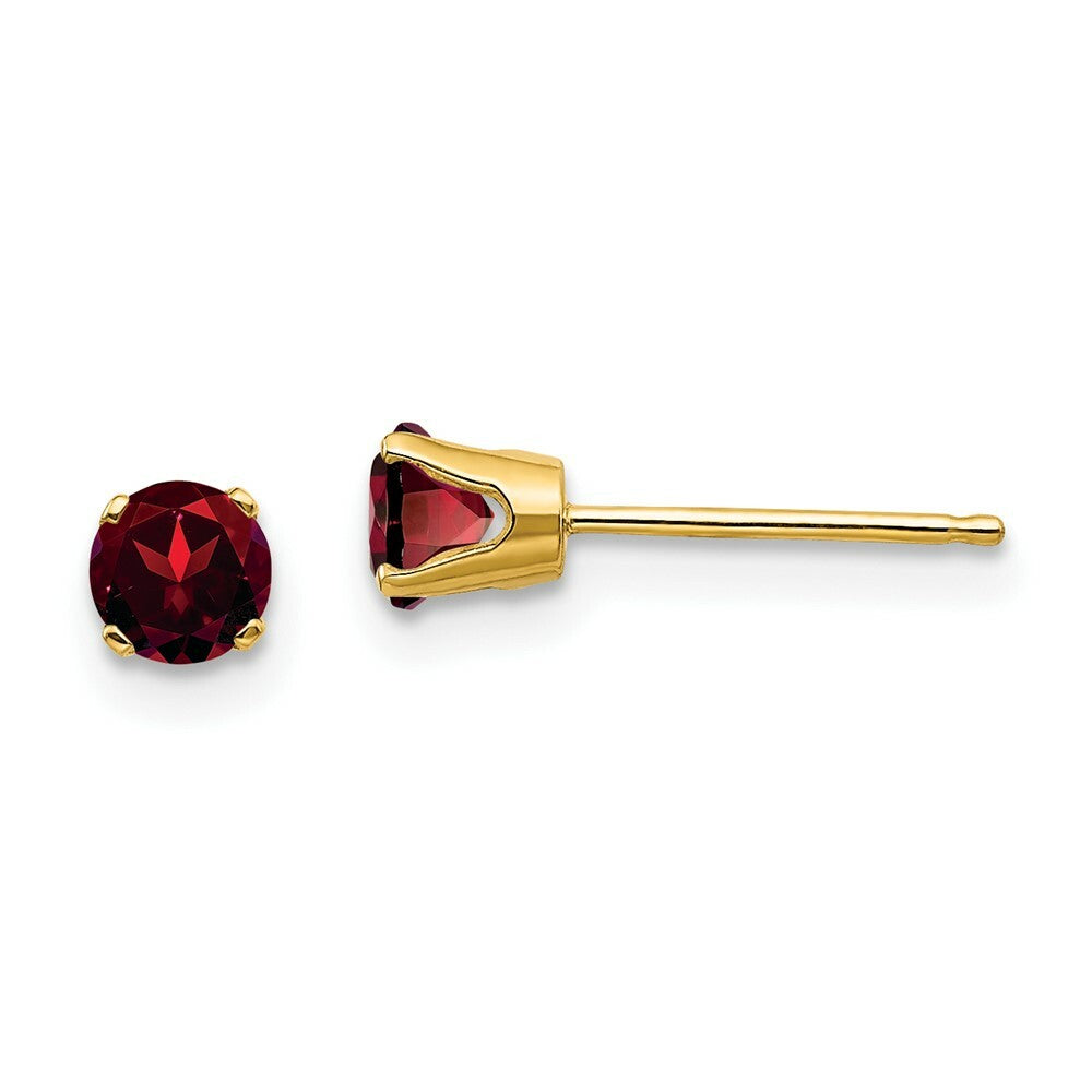14K Yellow Gold 4mm Round January/Garnet Post Earrings, 3/4-Carat Gemweight