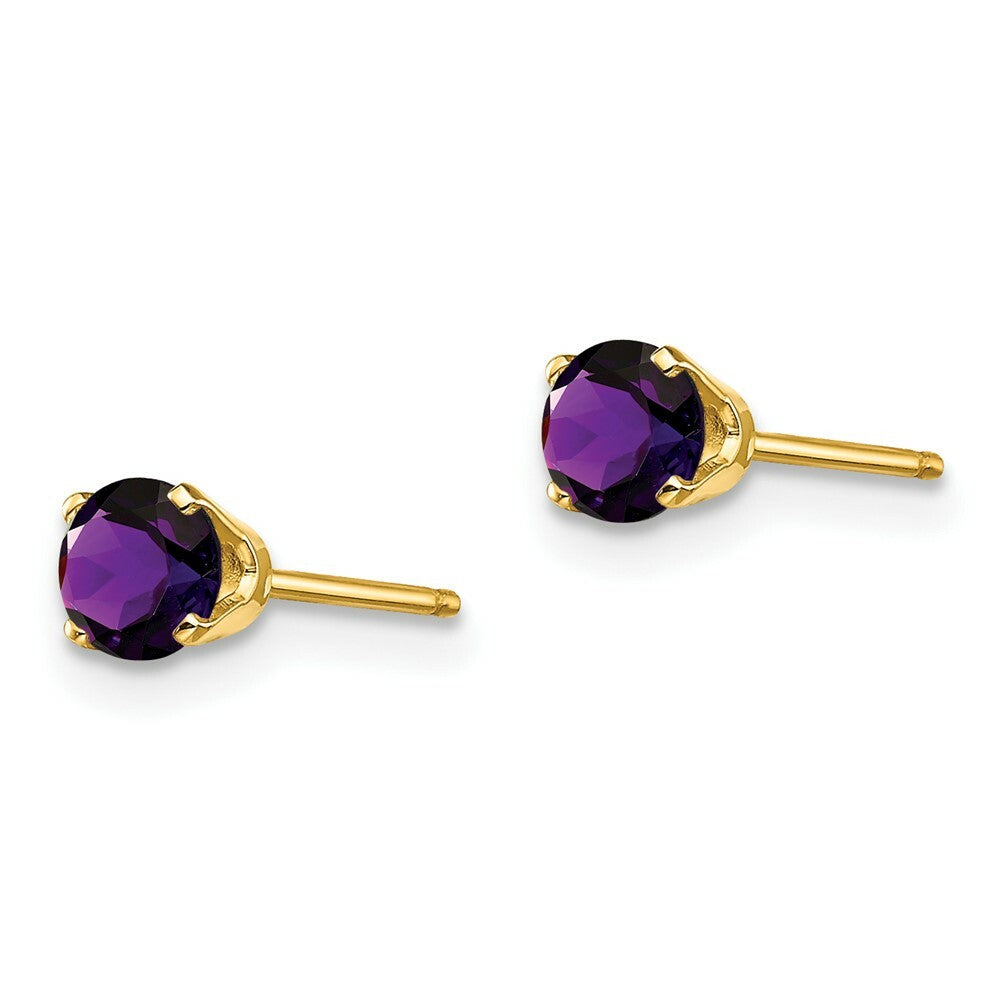 14K Yellow Gold 4mm February/Amethyst Post Earrings, 0.46-Carat Gemweight