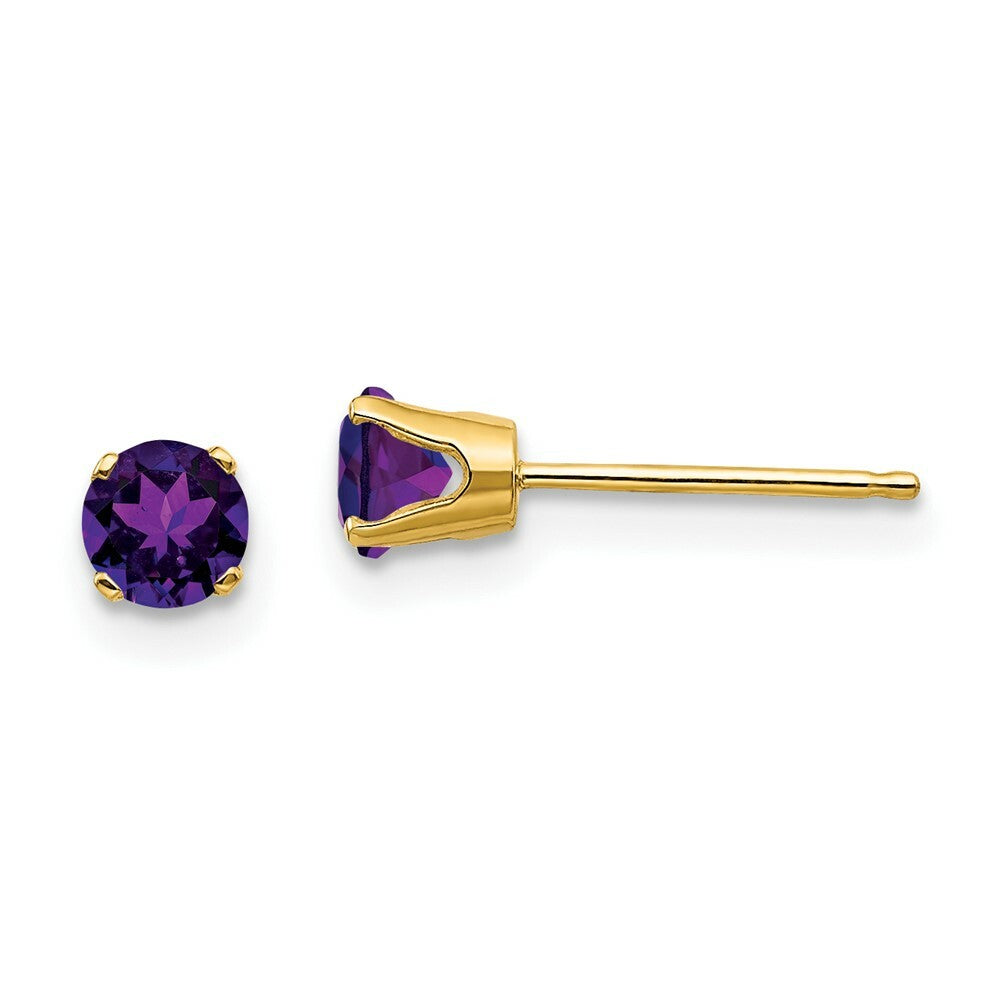 14K Yellow Gold 4mm February/Amethyst Post Earrings, 0.46-Carat Gemweight
