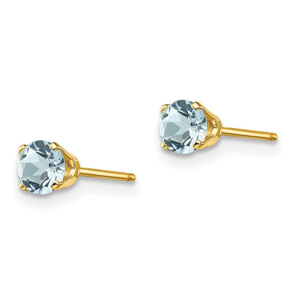 14K Yellow Gold 4mm March/Aquamarine Post Earrings, 1/2-Carat Gemweight