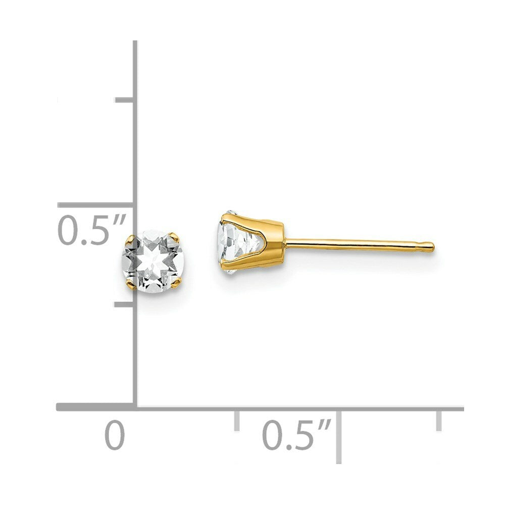 14K Yellow Gold 4mm April/White Topaz Post Earrings, 5/8-Carat Gemweight