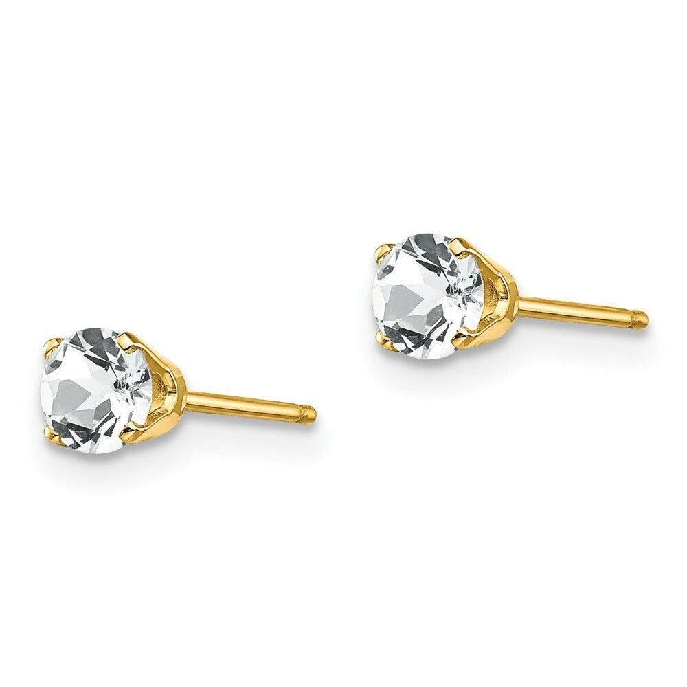 14K Yellow Gold 4mm April/White Topaz Post Earrings, 5/8-Carat Gemweight