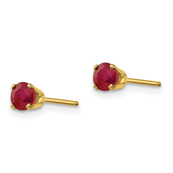 14K Yellow Gold 4mm July/Ruby Post Earrings, 3/4-Carat Gemweight