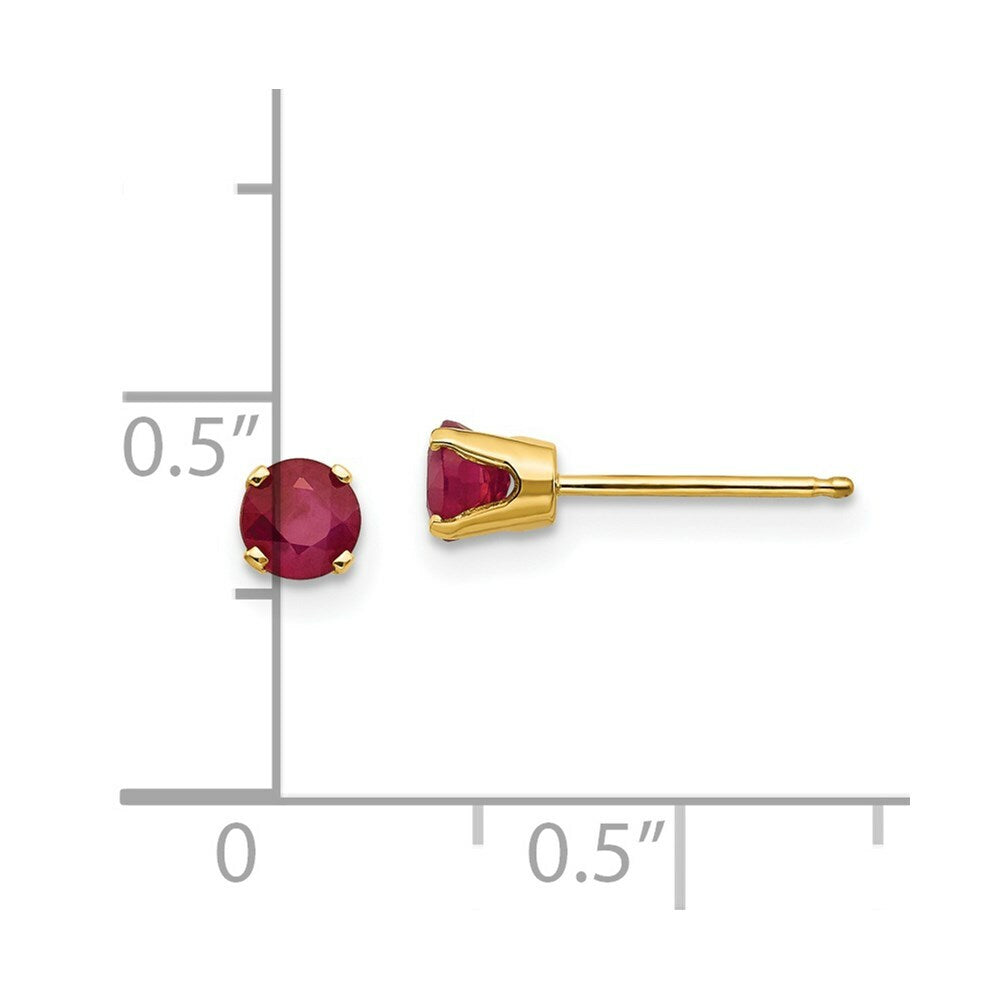 14K Yellow Gold 4mm July/Ruby Post Earrings, 3/4-Carat Gemweight