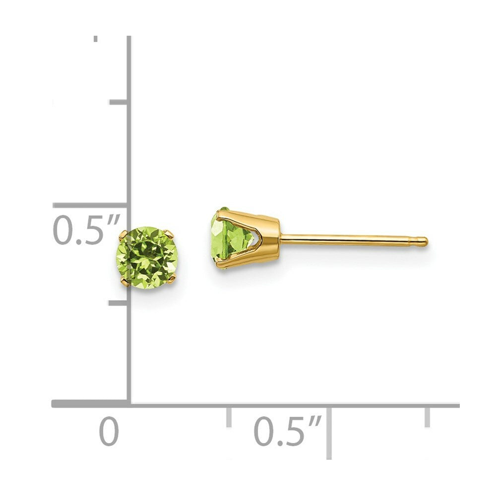 14K Yellow Gold 4mm August/Peridot Post Earrings, 5/8-Carat Gemweight
