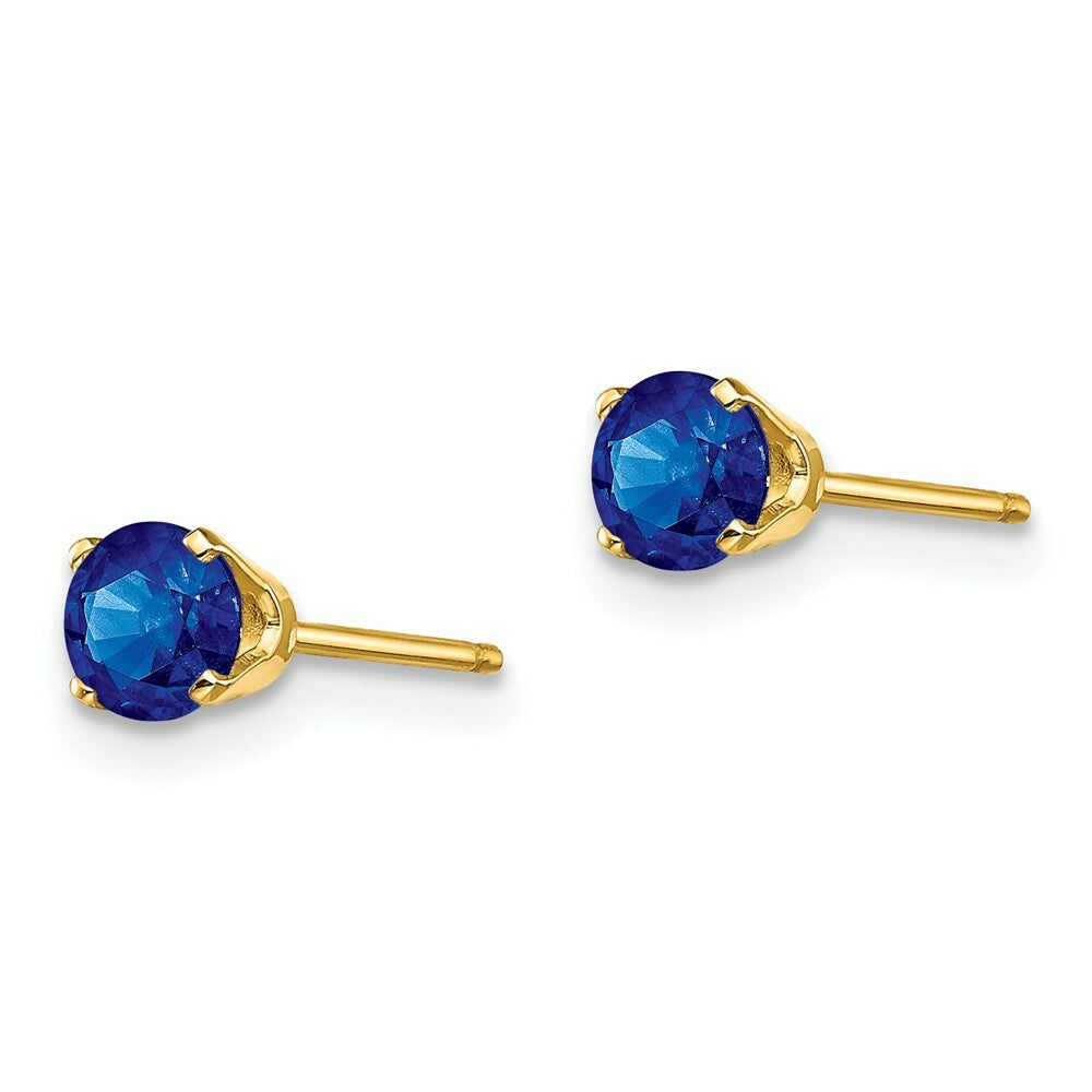 14K Yellow Gold 4mm September Blue Sapphire Post Earrings 0.76-Carat tw