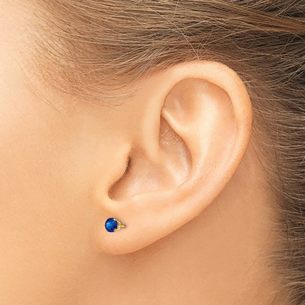 14K Yellow Gold 4mm September Blue Sapphire Post Earrings 0.76-Carat tw