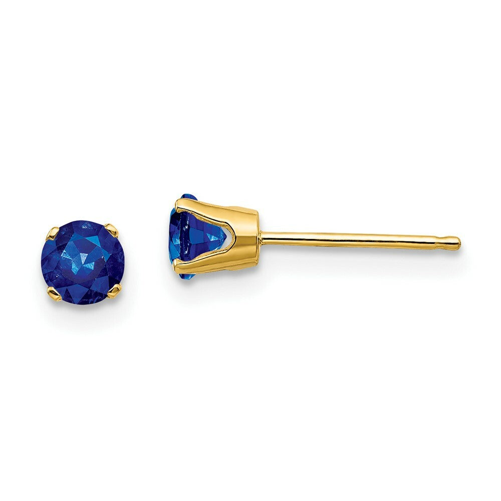 14K Yellow Gold 4mm September Blue Sapphire Post Earrings 0.76-Carat tw