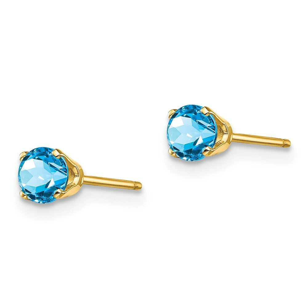14K Yellow Gold 4mm December Blue Topaz Post Earrings 0.66-Carat tw