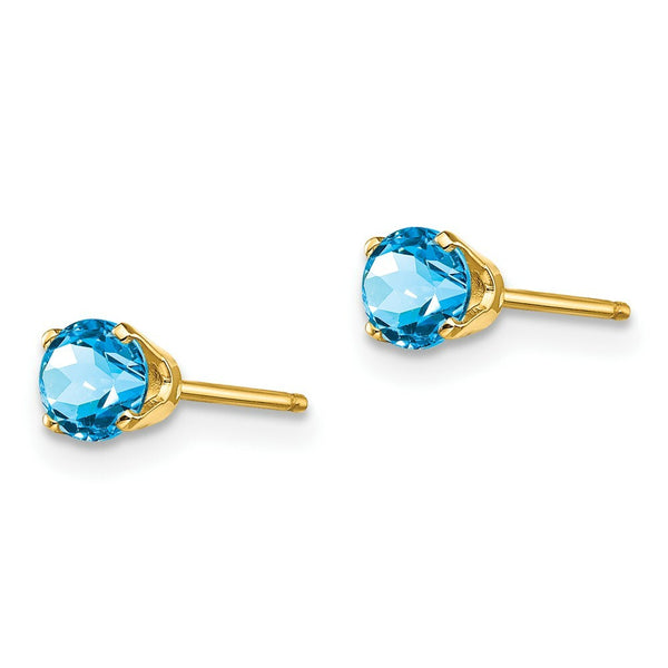 14K Yellow Gold 4mm December Blue Topaz Post Earrings 0.66-Carat tw