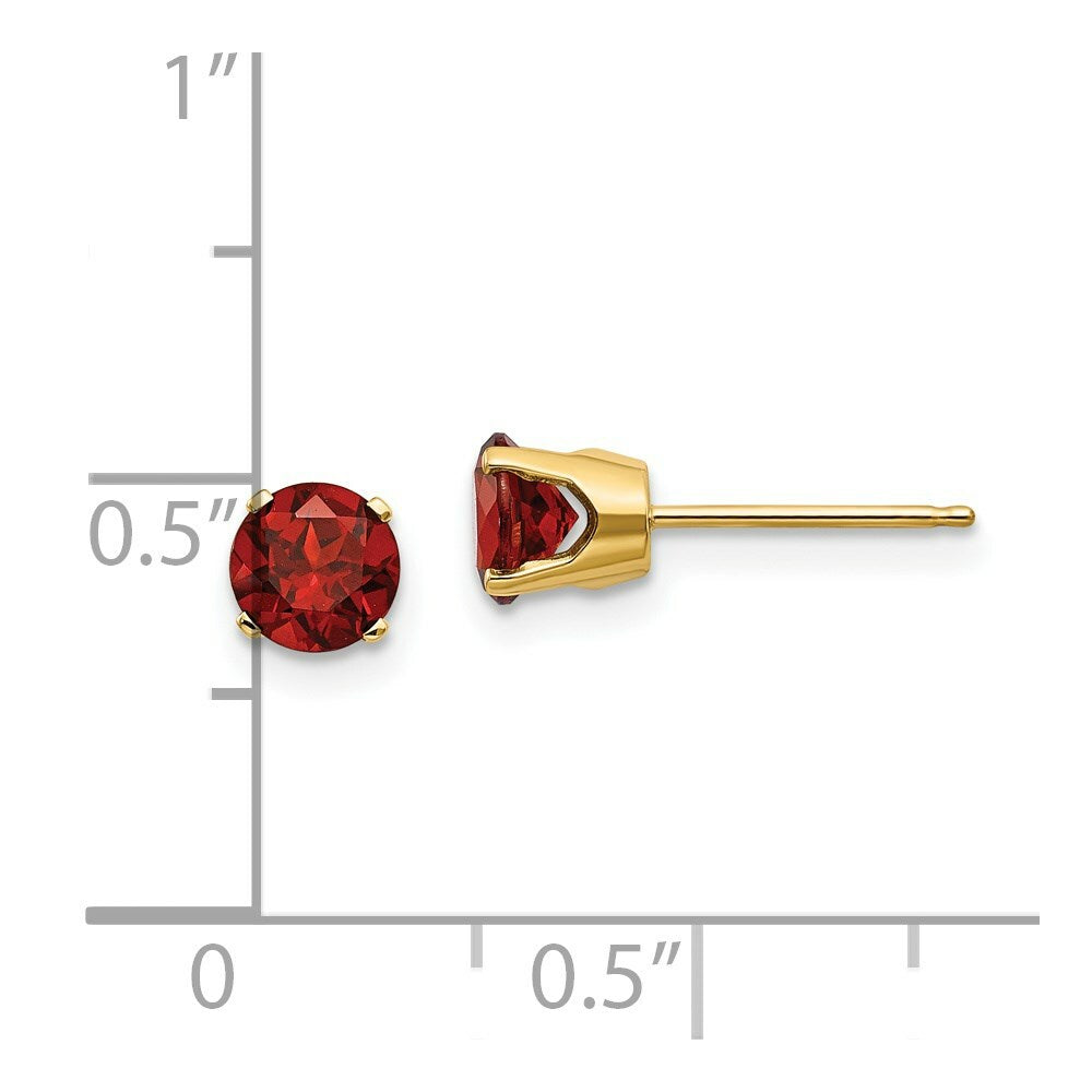 14K Yellow Gold 5mm Garnet Earrings - January 1.16-Carat tw