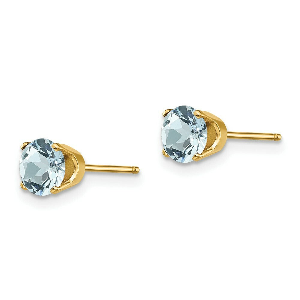 14K Yellow Gold 5mm Aquamarine Earrings - March 1-Carat tw