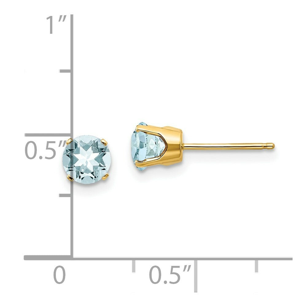 14K Yellow Gold 5mm Aquamarine Earrings - March 1-Carat tw