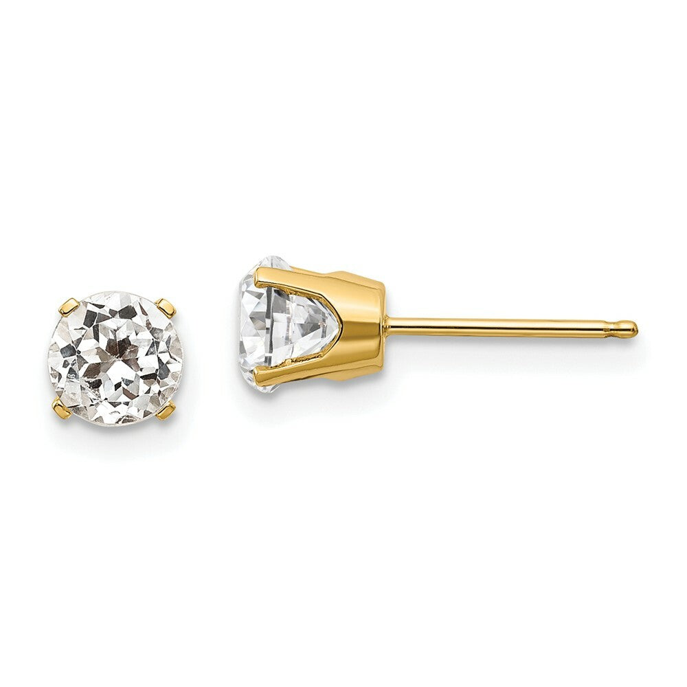 14K Yellow Gold 5mm White Zircon Earrings - April 1.2-Carat tw