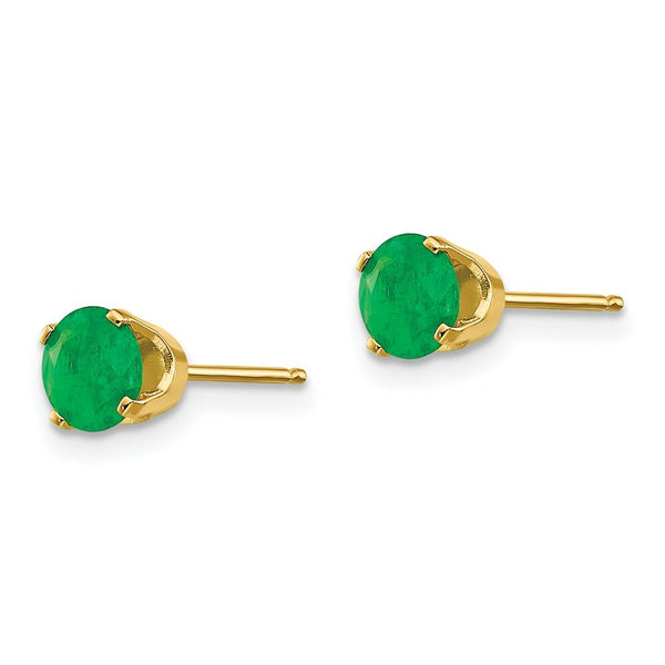 14K Yellow Gold 5mm Emerald Earrings - May 1.06-Carat tw