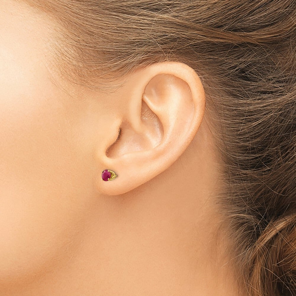 14K Yellow Gold 5mm Ruby Earrings - July 1.4-Carat tw