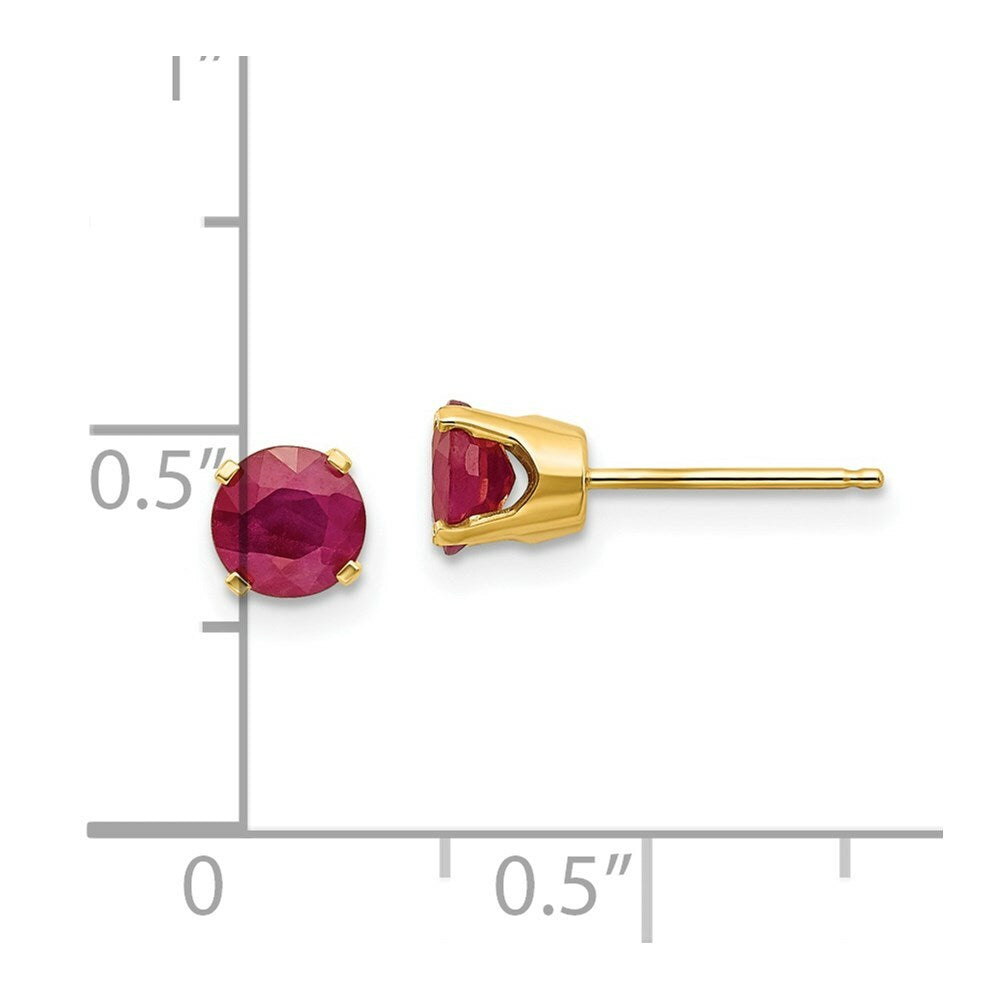 14K Yellow Gold 5mm Ruby Earrings - July 1.4-Carat tw