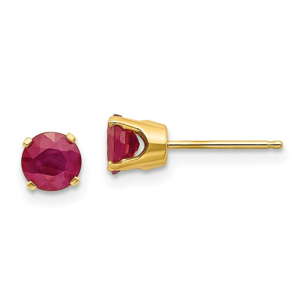 14K Yellow Gold 5mm Ruby Earrings - July 1.4-Carat tw