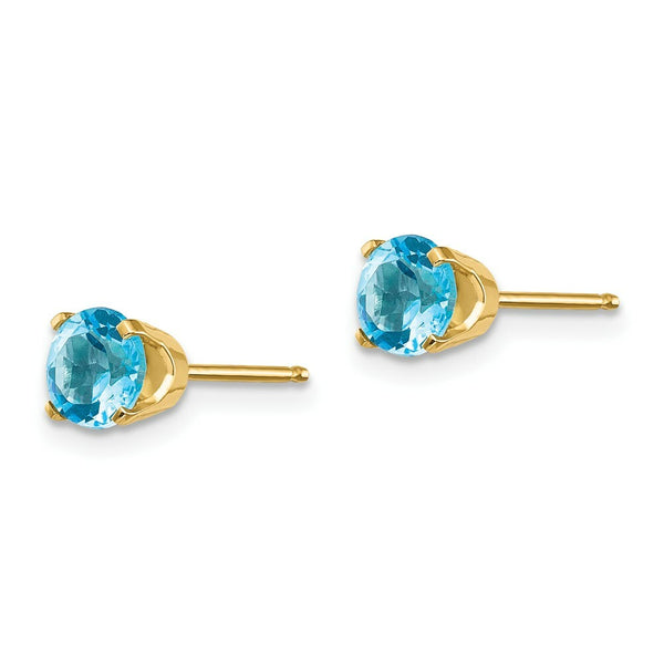 14K Yellow Gold 5mm Blue Topaz Earrings - December 1.3-Carat tw