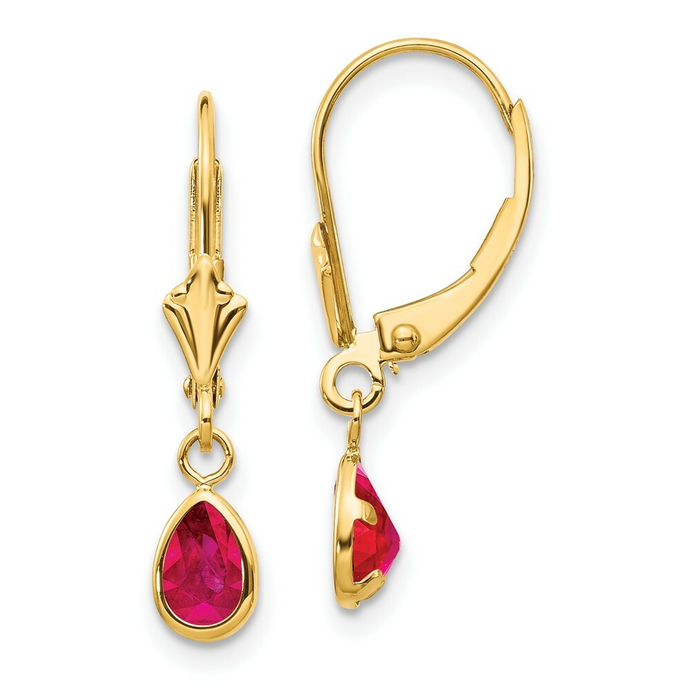 14K 6x4mm Ruby/July Leverback Earrings