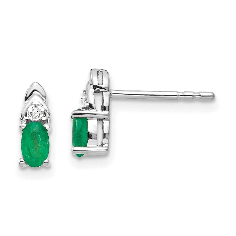 14k White Gold Emerald Diamond Earring with Diamond Accent, 0.54-Carat Gemweight
