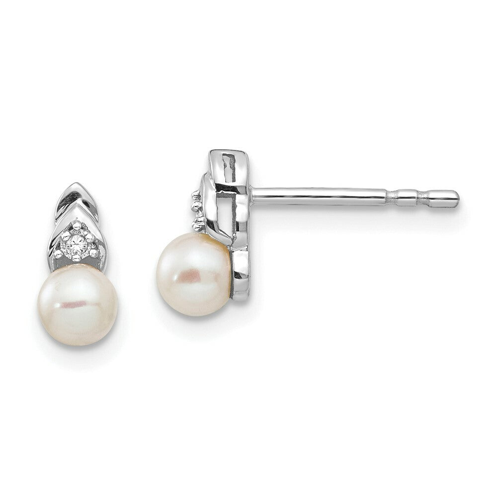 14k White Gold Genuine Freshwater Cultured Pearl Diamond Earring with Diamond Accent, 0.3-Carat Gemweight